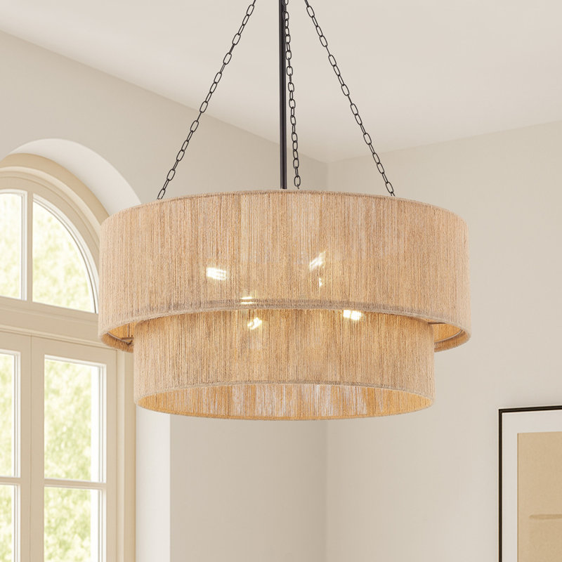 23.6" 6-Light Modern Rope Drum Chandelier, Bronze