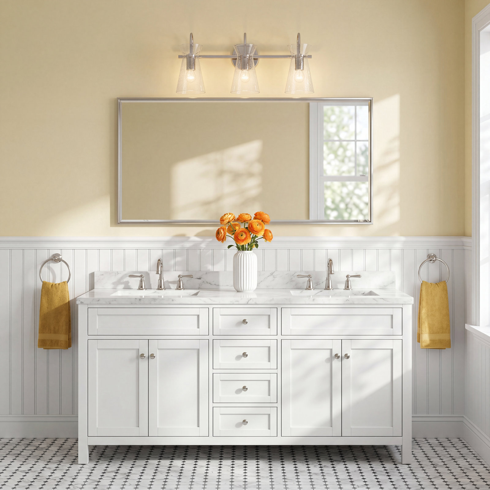 3 Light Crackled Dimmable Vanity Light, Polished Nickel