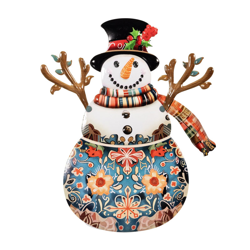Statue de jardin scénique en forme de bonhomme de neige d'hiver en métal, H 14 po