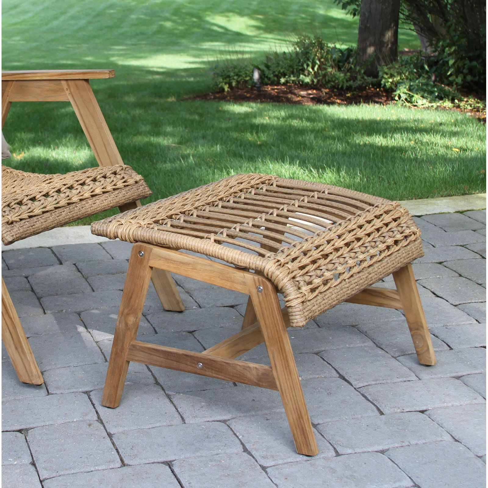 Anyston Teak Patio Footstool, Natural Wicker