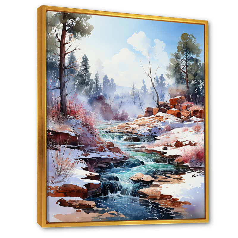 Geyser Winter Scenery I sur toile, Cadre flottant doré, H 32 po x l 24 po x P 1 po
