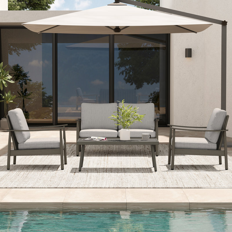 Mariene 4 - Person Patio Conversation Set with Cushions, Gray, Gray