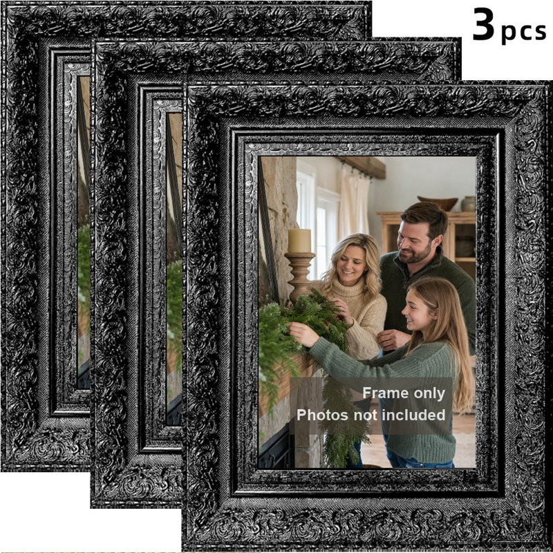 Cadre photo 3 pièces classique 8 "x 10" noir pour décor de vestibule, Noir, 3, 8 po x 10 po