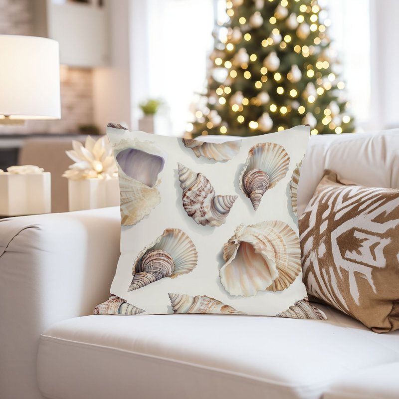 Housse de coussin plage et bord de mer, Brun / beige nautique / plage, Carré 18 po