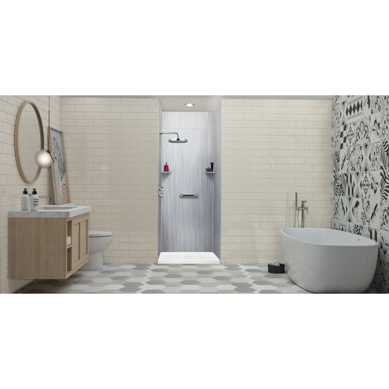 Transolid Lusso 36-in x 36-in x 84/12-in Glue To Wall 6-Piece Transition Shower Wall Kit, Glacier Grey, Glacier Gray