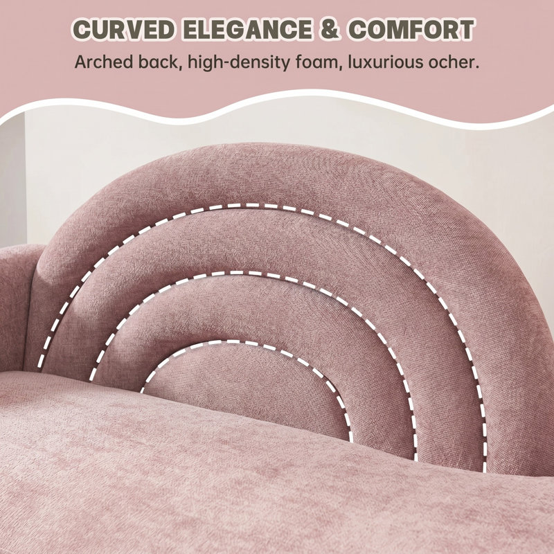 Rainbow-Inspired Linen Upholstered Chaise Lounge with Curved Backrest, Pink