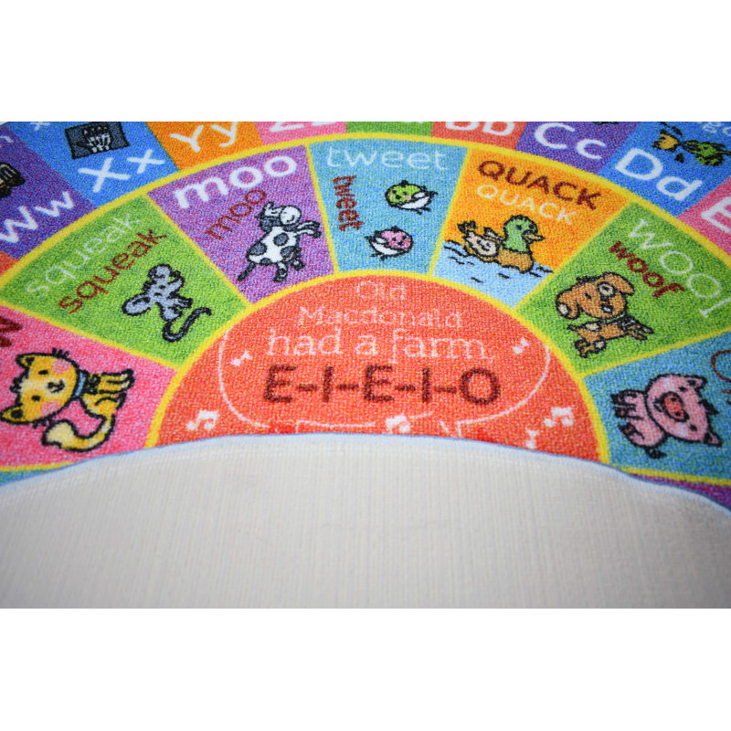 ABC Alphabet Animals Educational Learning Game NonSlip Kids Circle Rug Carpet Classroom Playroom Mat, Round 3'3"