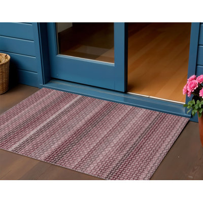 3' X 5' Red And Burgundy Striped Washable Indoor Outdoor Area Rug