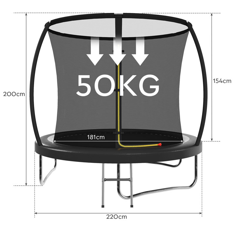 Maxway Furniture 220cm Rounded Back Backyard Trampoline with Safety Enclosure, Black