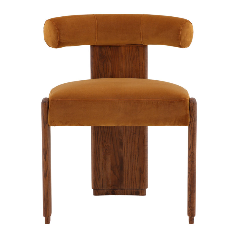 Gwyneth Rubberwood Upholstered Dining Chair, Cream, Brown, Brown Wood