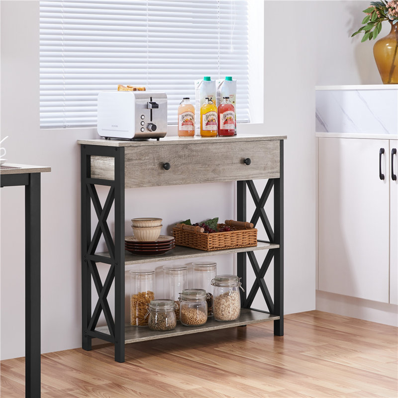 Vintage Wooden Console Table, 80cm H x 30cm W x 80cm L, Grey/Black