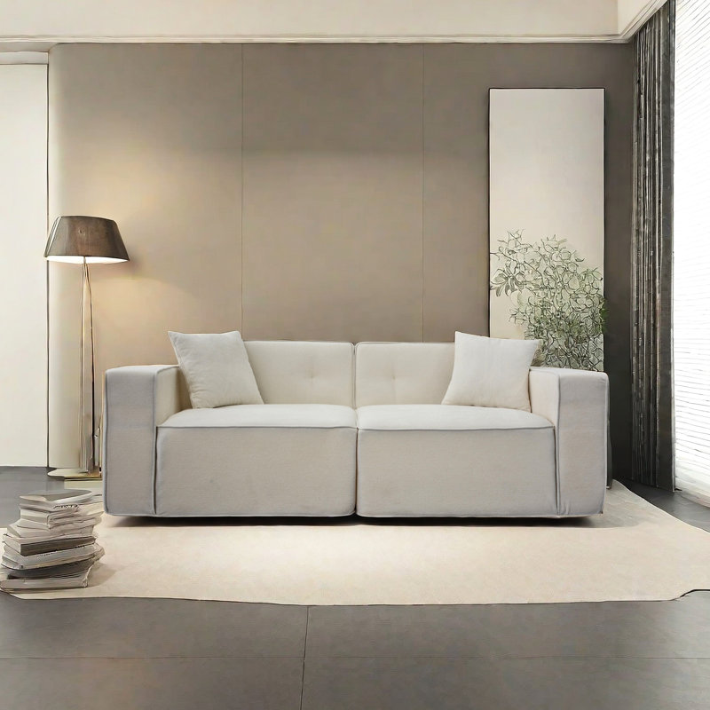 Lit en lin blanc exquis - 3 sièges, accoudoirs coussinés, rembourré, confortable pour le salon 3 Velours: espace de chargement et de rangement élégant, chambre à coucher, appartement