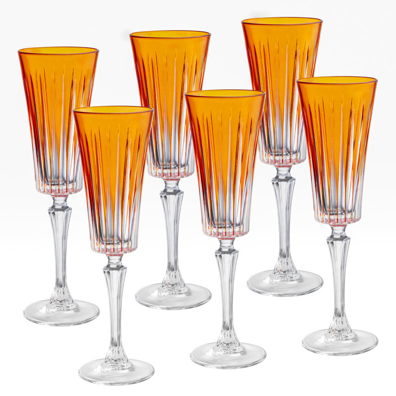 Colored Champagne Flute Glasses - Purple Toasting  Flute Glass - Set of 6 -  7 oz -Made in Europe, Amber