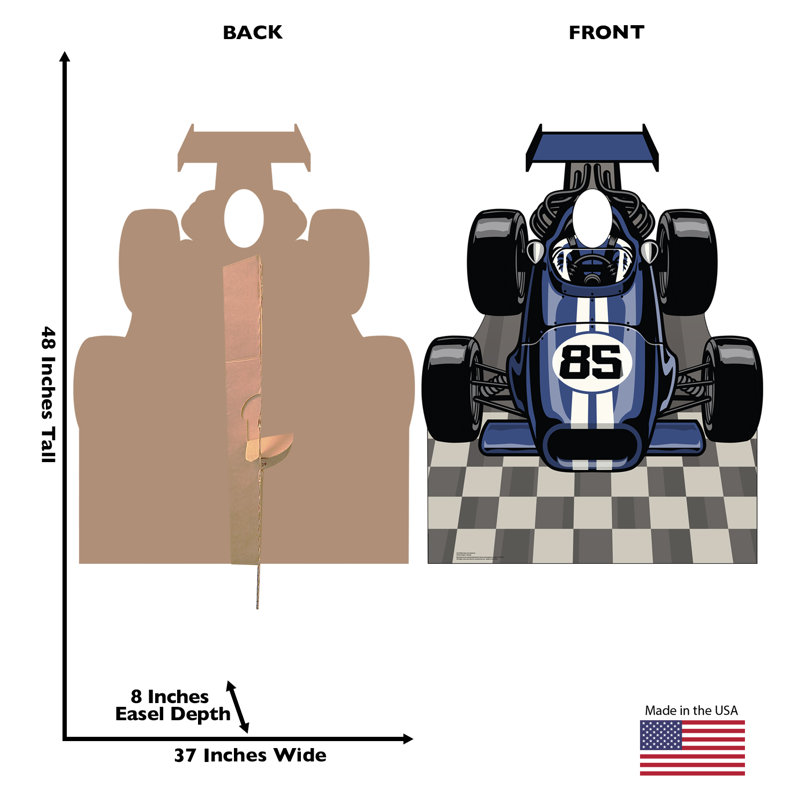 Blue Race Car Life-Size Cardboard Stand-In with Easel