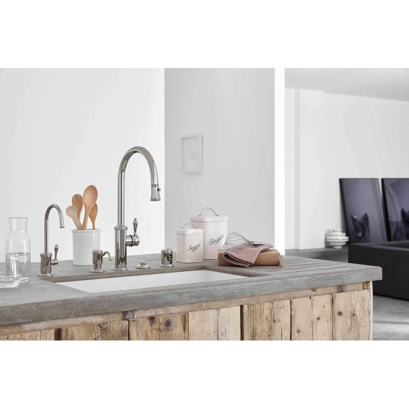 Davoli Pull-Down Kitchen Faucet with Button Sprayer - High Arc Spout, Carbon
