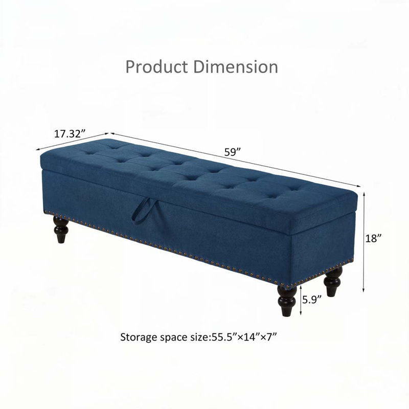 59"Upholstered Tufted Bed Bench  with Storage, Blue