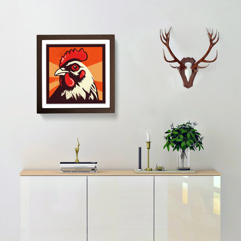 Chicken Retro - Framed Print, Walnut
