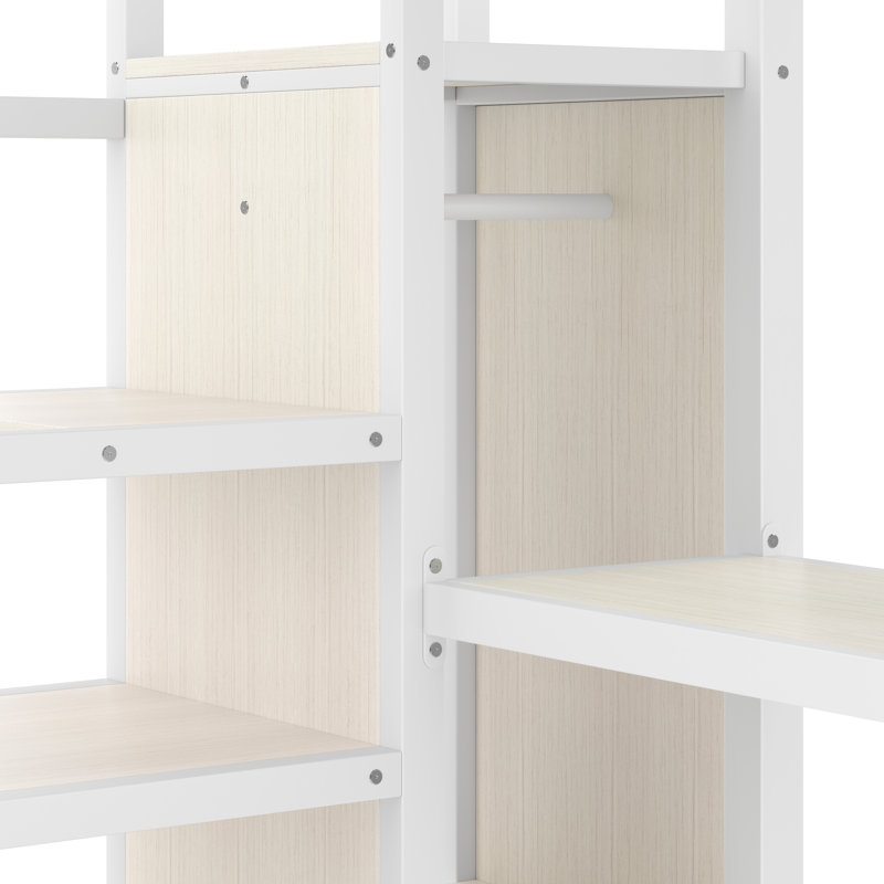 Lit mezzanine à grain de bois blanc avec grand lit, escalier, charge, luminaire à DEL et garde-robe pour la chambre des adolescents, rangement