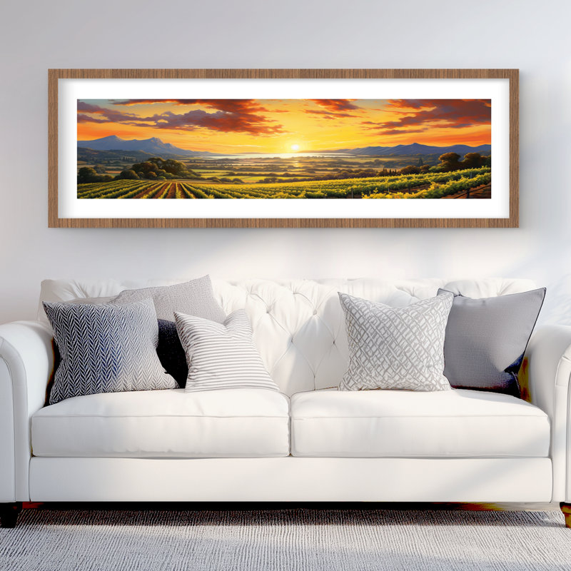 «Time to Sleep - Mountains Orange», reproduction encadrée avec passe-partout | Décor, H 20 po x l 60 po, Brun