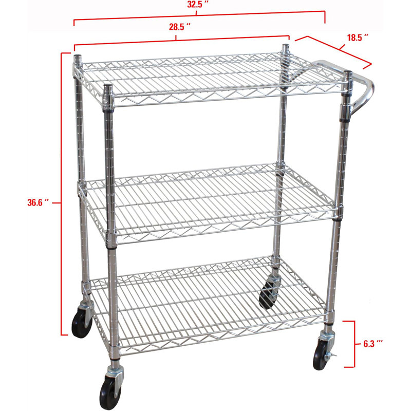 3-Tier Heavy Duty All-Purpose Utility Cart, Chrome