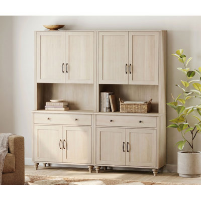 Corretta 72"H X 68"W Large Bookcase, Farmhouse Bookshelf With Drawer & Ample Storage Cabinet, Large Library Wooden Bookshelves For Living Room, Office, Study Room, Beige