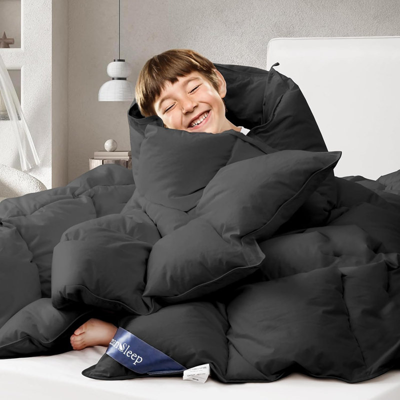 780+ Fill Power Goose Down and Feather Twin Size - Grey All Season Comforter Duvet Insert With Tabs