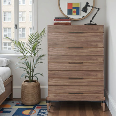 Five Drawer Chest, No Assembly Required, Walnut Finish