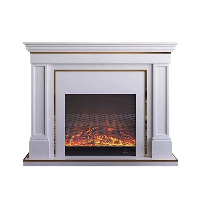 White Solid Wood Electric Fireplace