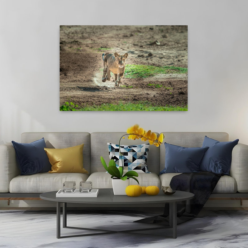 Running Wild Lioness Contemporary Cat Lion Nature Wildlife Wall Art Print by Jeffrey C. Sink - 1 Piece Wrapped Canvas Wall Art
