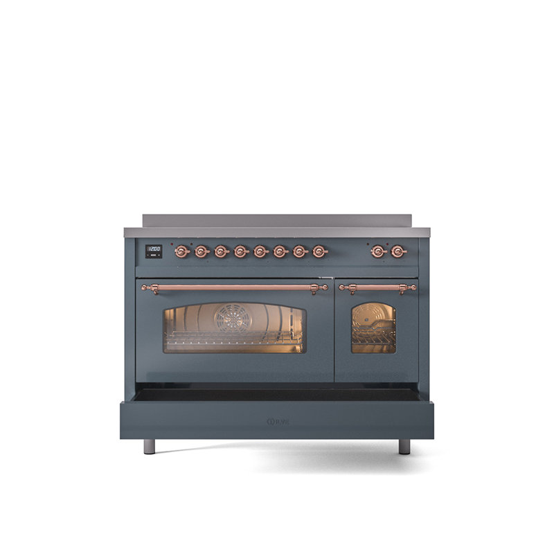 ILVE Nostalgie II Series 48 inch Induction Range with 6 Induction Elements (Glass Door), Blue Grey/Copper