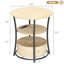 Table basse Table d'appoint ronde avec station de charge, table de bout à 3 niveaux avec sac de rangement en tissu et tablette, bois naturel