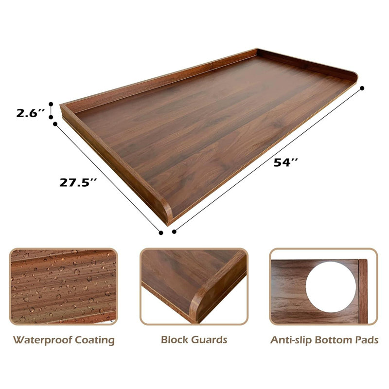 Washer Dryer Countertop Solid Wood With Polyester Coating, Laundry Countertop With Edge Rails，Walnut