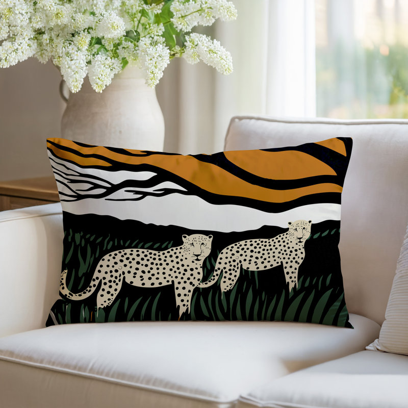 Oreiller rectangulaire réversible intérieur / extérieur Vold Leopard, Beige, Rectangle H 14 po x l 20 po