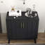 Buffet Mid-Century moderne cannelé avec tablettes réglables et pieds en bois massif-1706443680