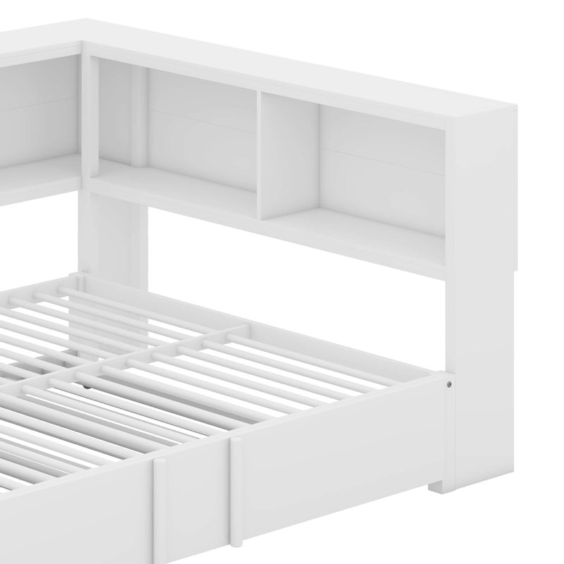 Metal Full Size Daybed with Trundle, Storage Cabinets and USB Ports, White
