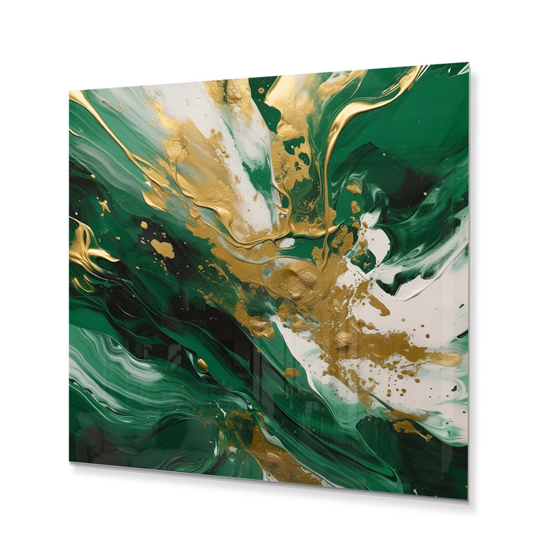 Vert et or Serene Cascade II - impression sans cadre sur métal, H 36 po x l 36 po x P 1 po