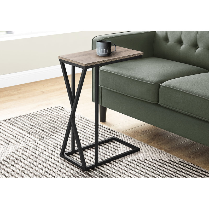 Contemporary Taupe End Table - With Metal Detail Snack Top And Frame