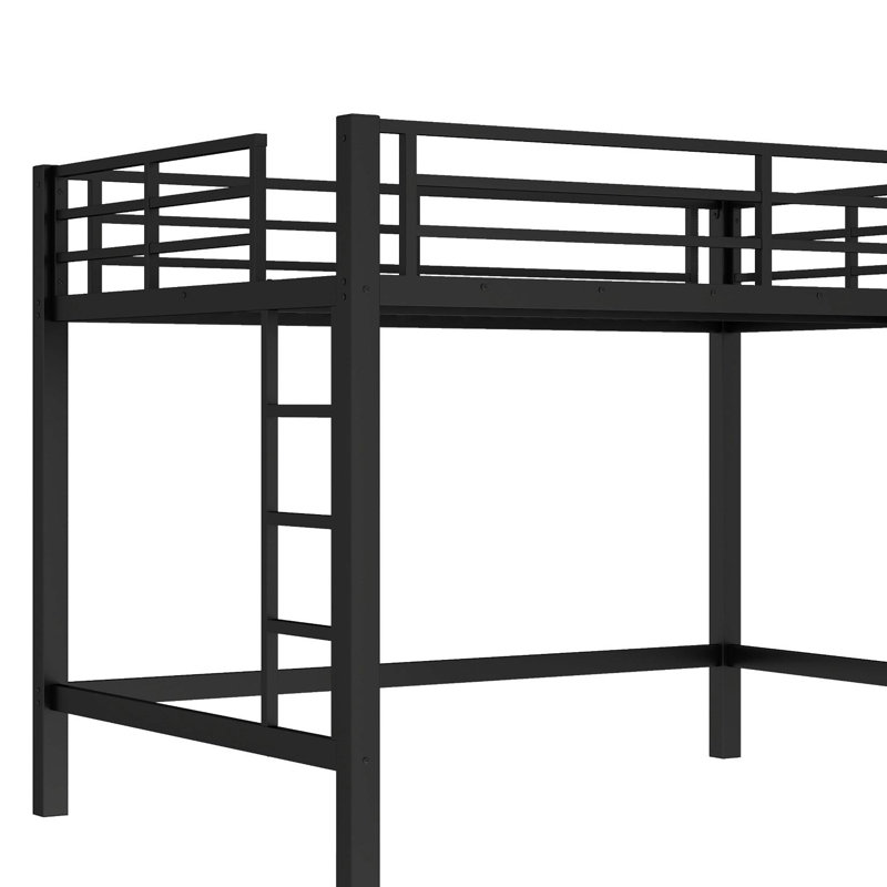 Queen Size Black Metal Loft Bed  With 2 Built-in Ladders, Queen