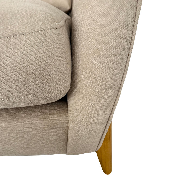 Fauteuil rembourré confortable, beige, en pin, une place avec coussin de dossier pour chambre, peu encombrant, style simple, assise mi-ferme, montage facile. Fauteuil moderne, coussin, structure, revêtement inclus.
