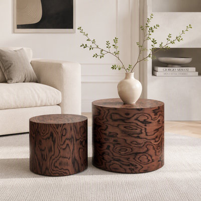 2-Piece Nesting Round Coffee Table Set with Tree-Stump Design