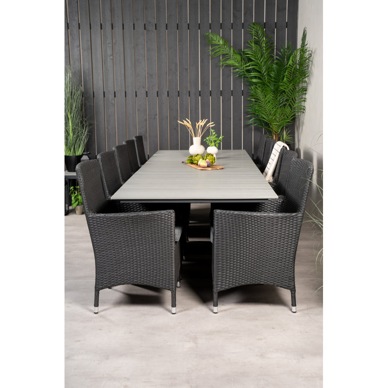 Faiyaz 10 - Person Patio Dining Set with Extendable Rectangular Table , Cushions Included