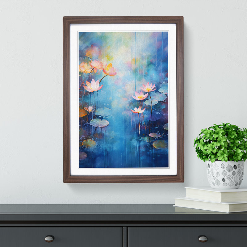 Water Lily Pond Abstract Art - Framed Print, 34cm H x 25cm W, Walnut Framed