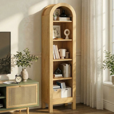 71.1"H X 13.78 "W  5-Tier Arched Bookcase, Narrow Open Display Bookshelf  For Bedroom, Livingroom, Home Office