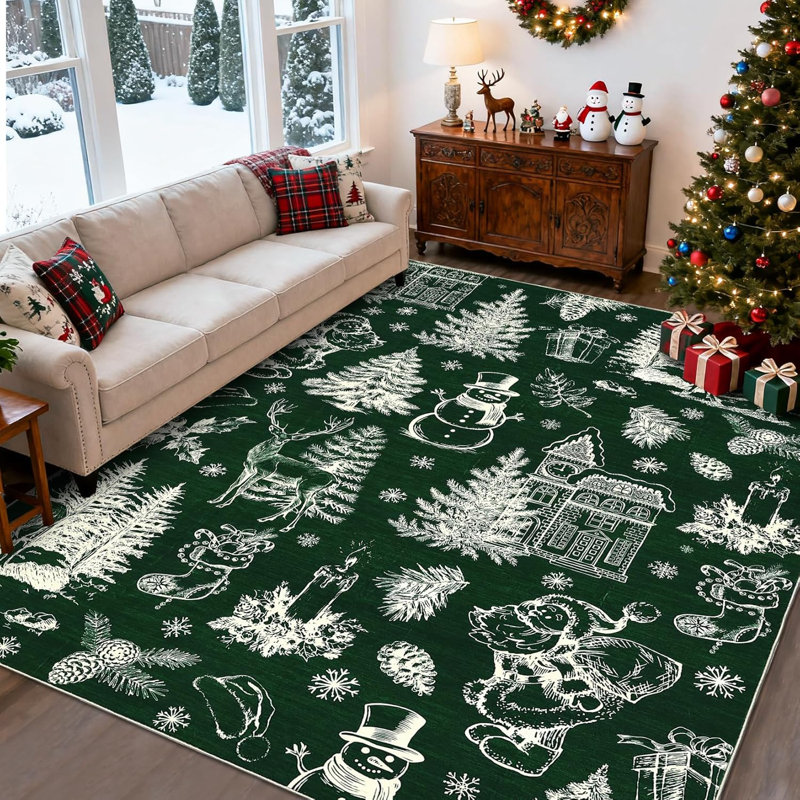 Washable Christmas Rug Non Slip Xmas Festival Christmas Tree Throw Carpet Low Pile Soft Small Rugs Holiday Decor Indoor Rugs for Kitchen Nursery Bedroom