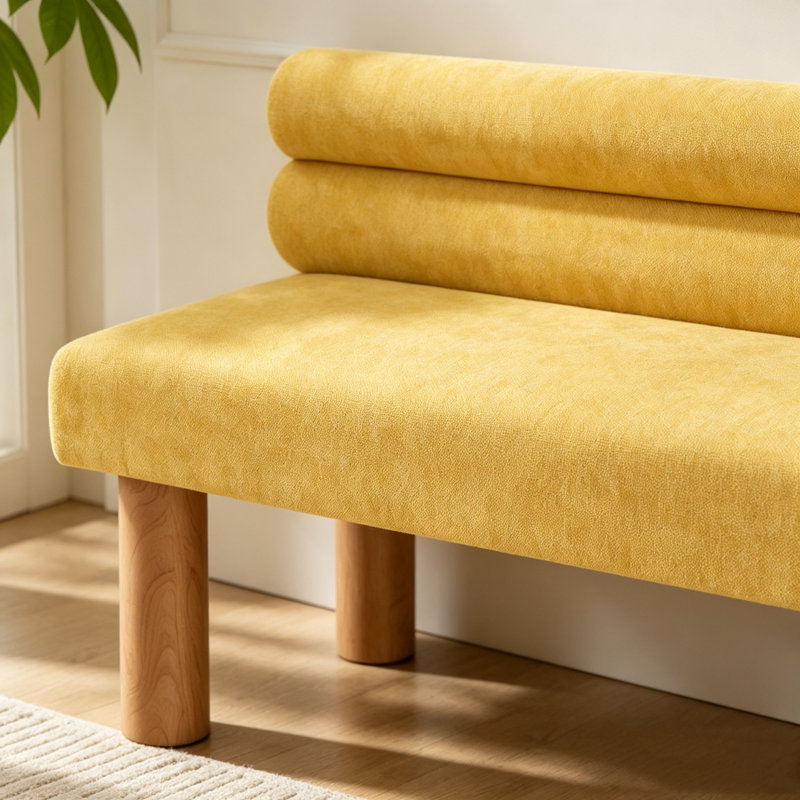 Banc de salle à manger rembourré avec pieds en bois d'hévéa