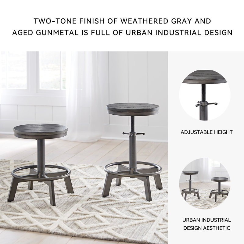 Kaloni Swivel Adjustable Height Counter Stool with Metal Frame, Black, White