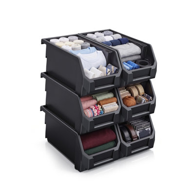 Sorbus 6 Pack Large Open Front Stackable Clothing Storage Bin – Closet & Wardrobe Organizer