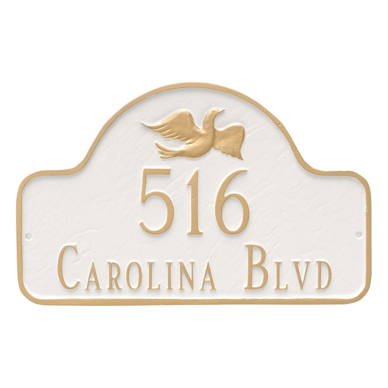 2-Line Wall Address Plaque, White / Gold