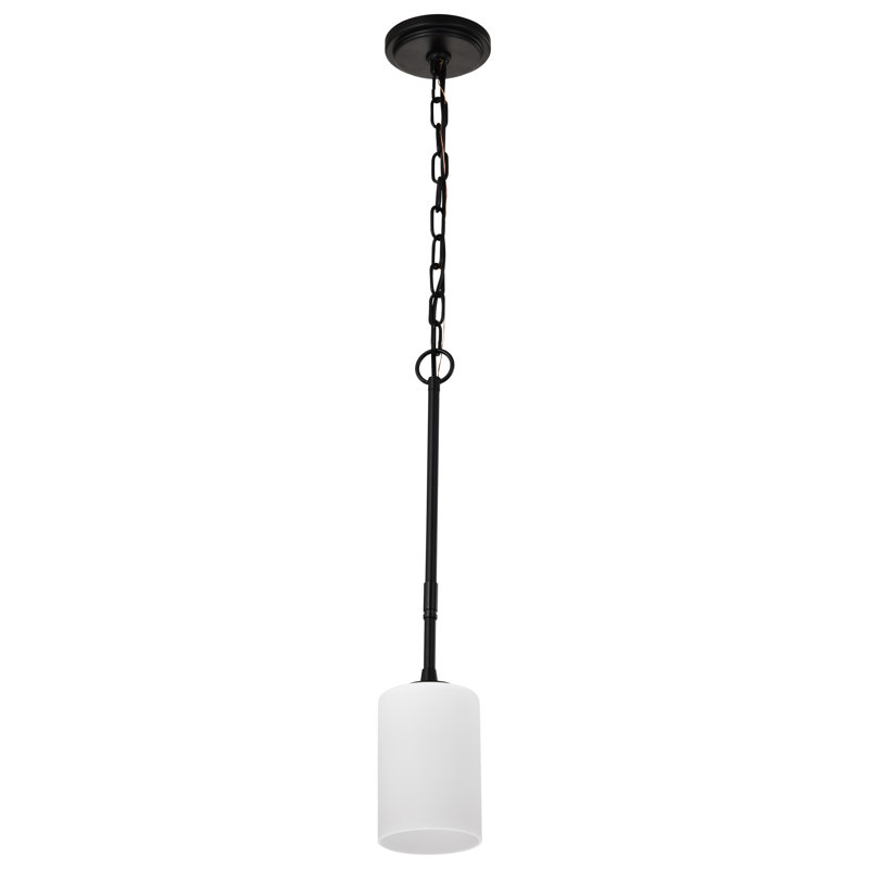 Mini luminaire suspendu en verre opale 1 lumière Stivers, Noir mat