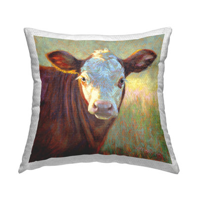 Country Cow Portrait Outdoor Printed Pillow by Rita Kirkman